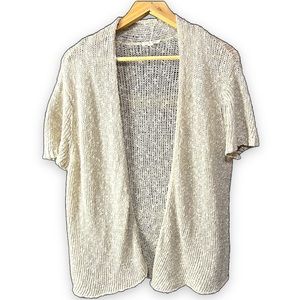 Eileen cotton linen short sleeve beige loose knit open cardigan shrug XL